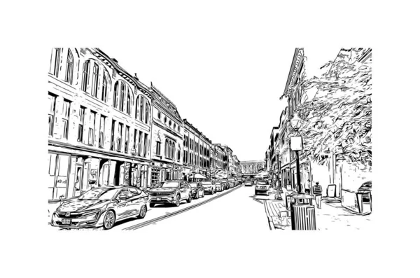 Print Building View Landmark Norwalk City Connecticut Hand Drawn Sketch — Stock vektor