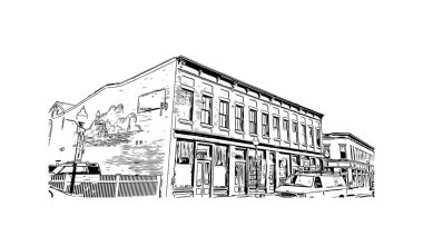 Print Building view with landmark of Norwalk is the city in Connecticut. Hand drawn sketch illustration in vector. 