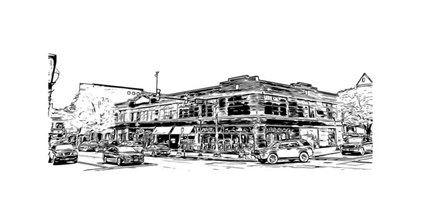 Print Building View Landmark Norwalk City Connecticut Hand Drawn Sketch — Image vectorielle