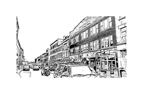 Print Building View Landmark Norwalk City Connecticut Hand Drawn Sketch — 图库矢量图片