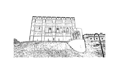 Print Building view with landmark of Norwich is a city in England. Hand drawn sketch illustration in vector