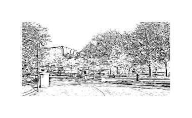 Print Building view with landmark of Norwich is a city in England. Hand drawn sketch illustration in vector