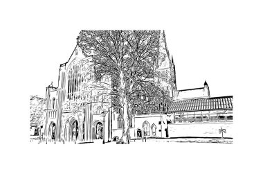 Print Building view with landmark of Norwich is a city in England. Hand drawn sketch illustration in vector