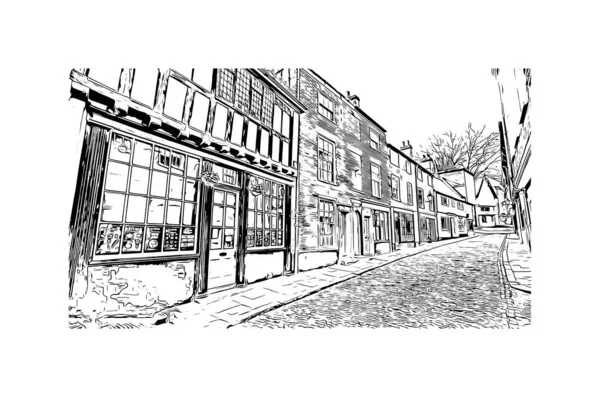 Print Building View Landmark Norwich City England Hand Drawn Sketch — 图库矢量图片