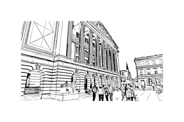 Print Building view with landmark of Nottingham is a city in central England. Hand drawn sketch illustration in vector.