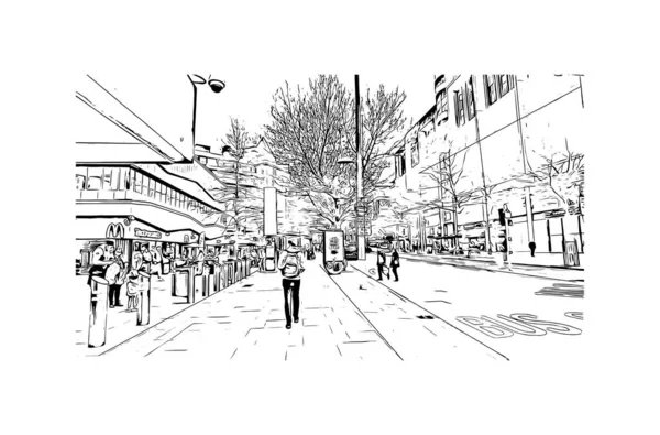 Print Building view with landmark of Nottingham is a city in central England. Hand drawn sketch illustration in vector.