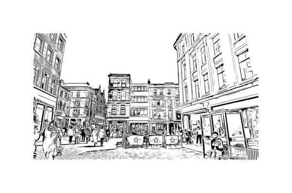 Print Building View Landmark Nottingham City Central England Hand Drawn — Stockvektor