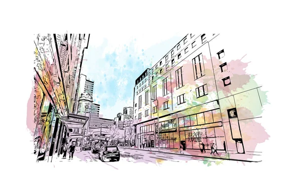 Print Building View Landmark Nottingham City Central England Watercolor Splash — Stock vektor