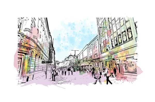 Print Building View Landmark Nottingham City Central England Watercolor Splash — Stock vektor