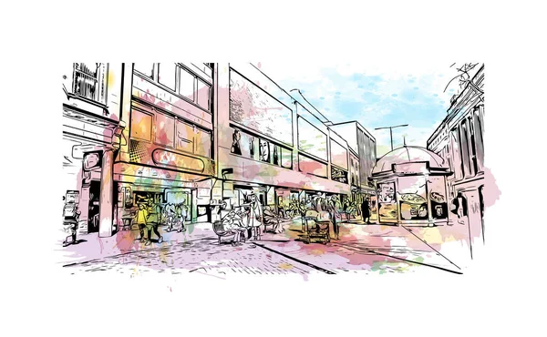 Print Building View Landmark Nottingham City Central England Watercolor Splash — vektorikuva