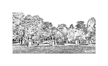 Print Building view with landmark Novara is the city in Italy. Hand drawn sketch illustration in vector.