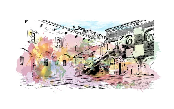 Print Building View Landmark Novara City Italy Watercolor Splash Hand — Stockvektor