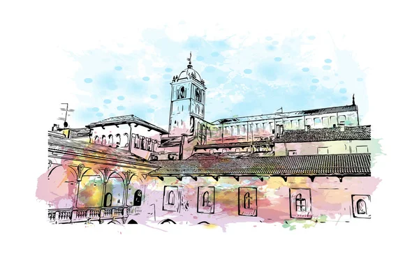 Print Building View Landmark Novara City Italy Watercolor Splash Hand — Stock vektor