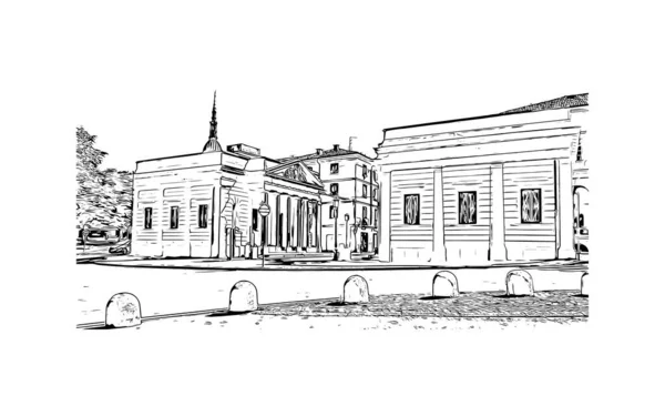 Print Building View Landmark Novara City Italy Hand Drawn Sketch — ストックベクタ