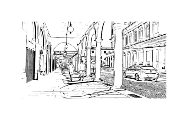 Print Building View Landmark Novara City Italy Hand Drawn Sketch — Stockový vektor