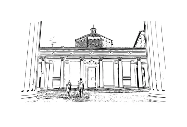 Print Building View Landmark Novara City Italy Hand Drawn Sketch — Stockvektor