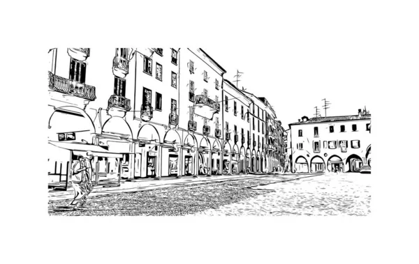 Print Building view with landmark Novara is the city in Italy. Hand drawn sketch illustration in vector.