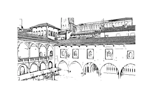 Print Building View Landmark Novara City Italy Hand Drawn Sketch — Image vectorielle