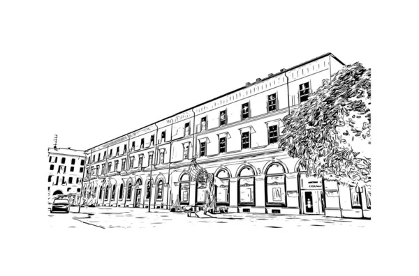 Print Building View Landmark Novara City Italy Hand Drawn Sketch — Stock vektor
