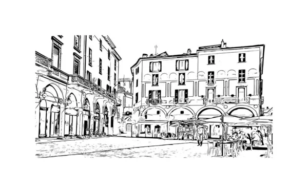 Print Building View Landmark Novara City Italy Hand Drawn Sketch — 스톡 벡터