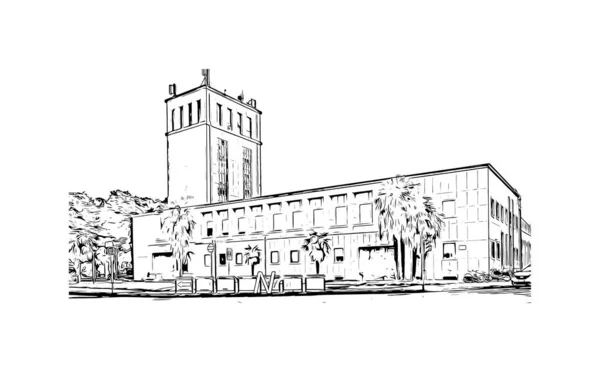 Print Building View Landmark Novara City Italy Hand Drawn Sketch — Stockvector