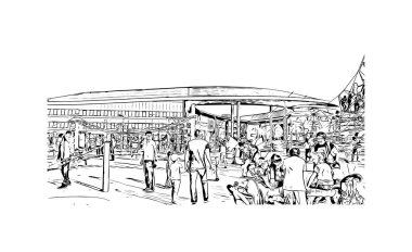 Print Building view with landmark of Nur Sultan is the capital of Kazakhstan. Hand drawn sketch illustration in vector.