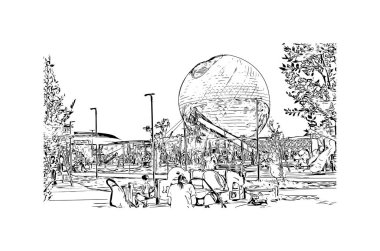 Print Building view with landmark of Nur Sultan is the capital of Kazakhstan. Hand drawn sketch illustration in vector.