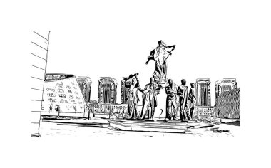 Print Building view with landmark of Nur Sultan is the capital of Kazakhstan. Hand drawn sketch illustration in vector.