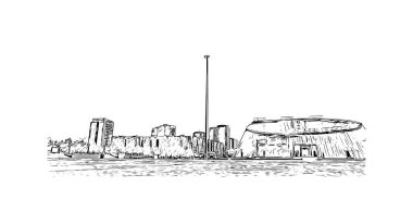 Print Building view with landmark of Nur Sultan is the capital of Kazakhstan. Hand drawn sketch illustration in vector.