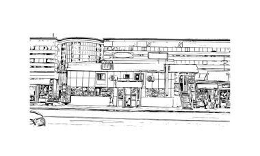 Print Building view with landmark of Nur Sultan is the capital of Kazakhstan. Hand drawn sketch illustration in vector.