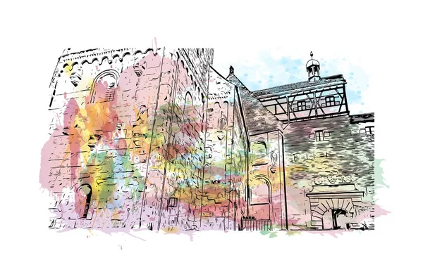 Print Building View Landmark Nuremberg City Germany Watercolor Splash Hand — Stock Vector