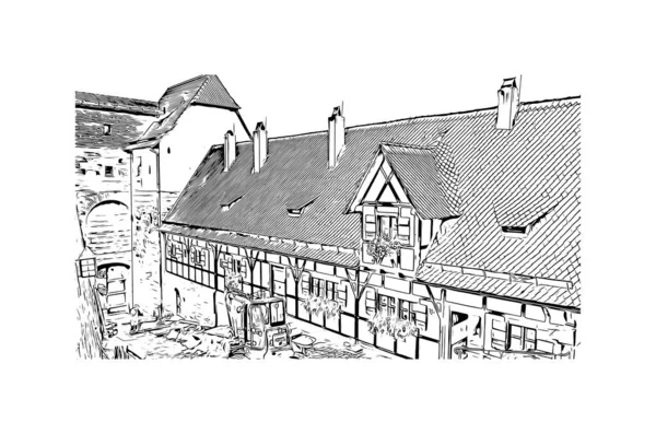 Print Building View Landmark Nuremberg City Germany Hand Drawn Sketch — ストックベクタ