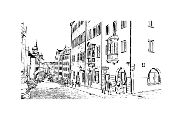 Print Building View Landmark Nuremberg City Germany Hand Drawn Sketch — 스톡 벡터