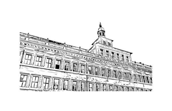 Print Building View Landmark Nuremberg City Germany Hand Drawn Sketch — ストックベクタ