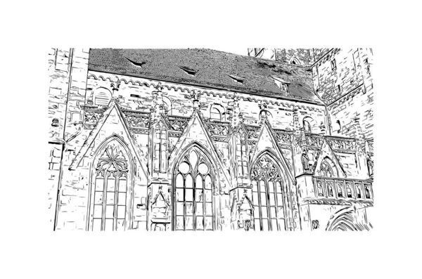 Print Вид Нюрбургринг Город Германии Ручной Рисунок Векторе — стоковый вектор