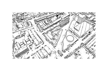 Print Building view with landmark of Nuuk is the capital in Greenland. Hand drawn sketch illustration in vector.