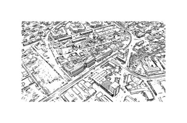 Print Building view with landmark of Nuuk is the capital in Greenland. Hand drawn sketch illustration in vector.
