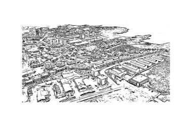 Print Building view with landmark of Nuuk is the capital of Greenland. Hand drawn sketch illustration in vector.