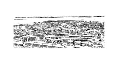 Print Building view with landmark of Nuuk is the capital of Greenland. Hand drawn sketch illustration in vector.