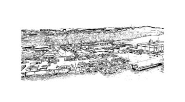 Print Building view with landmark of Nuuk is the capital of Greenland. Hand drawn sketch illustration in vector.
