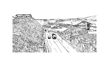 Print Building view with landmark of Nuuk is the capital of Greenland. Hand drawn sketch illustration in vector.