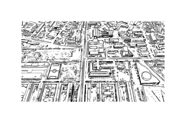 Print Building view with landmark of Nuuk is the capital in Greenland. Hand drawn sketch illustration in vector.