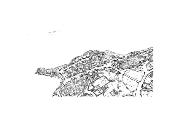 Print Building View Landmark Nuuk Capital Greenland Hand Drawn Sketch —  Vetores de Stock