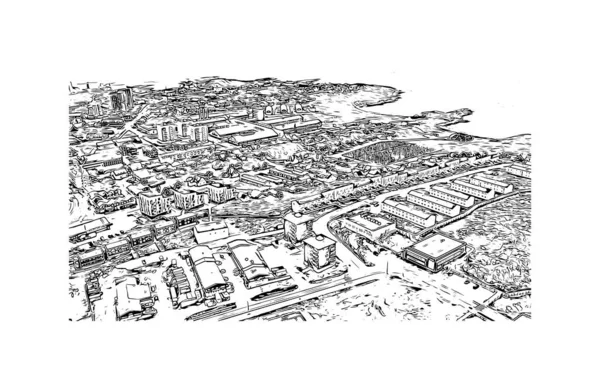 Print Building View Landmark Nuuk Capital Greenland Hand Drawn Sketch — Image vectorielle