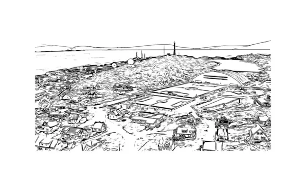 Print Building View Landmark Nuuk Capital Greenland Hand Drawn Sketch — Stock Vector