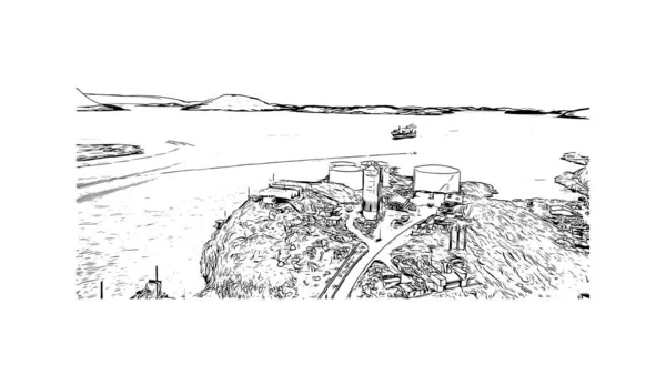 Print Building View Landmark Nuuk Capital Greenland Hand Drawn Sketch — Stockvektor