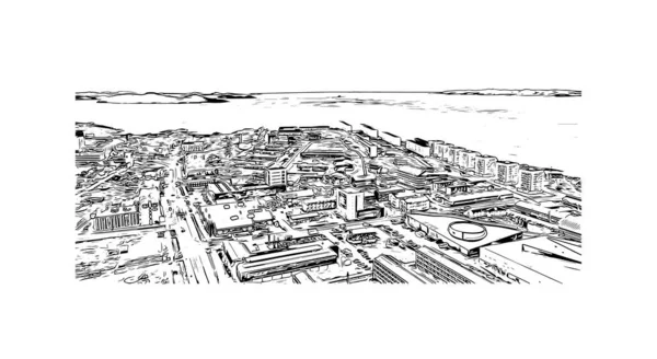 Print Building View Landmark Nuuk Capital Greenland Hand Drawn Sketch — Stok Vektör