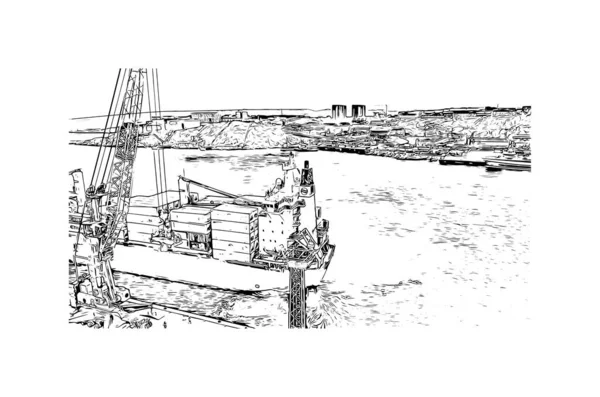 Print Building View Landmark Nuuk Capital Greenland Hand Drawn Sketch — 图库矢量图片