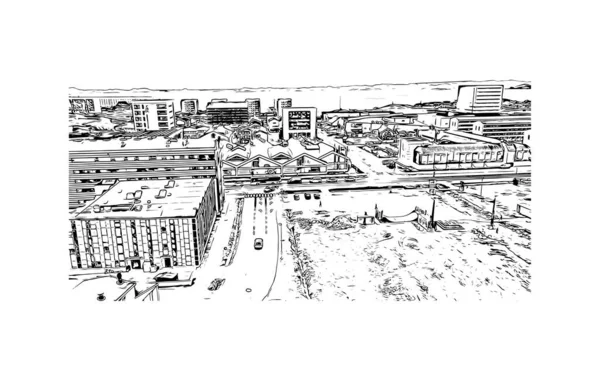 Print Building View Landmark Nuuk Capital Greenland Hand Drawn Sketch — Stock vektor