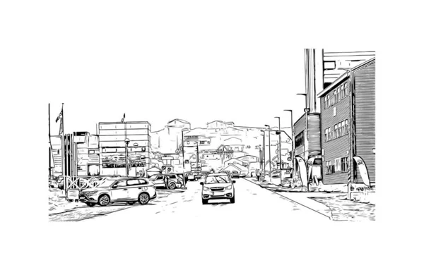 Print Building View Landmark Nuuk Capital Greenland Hand Drawn Sketch — Stockvector